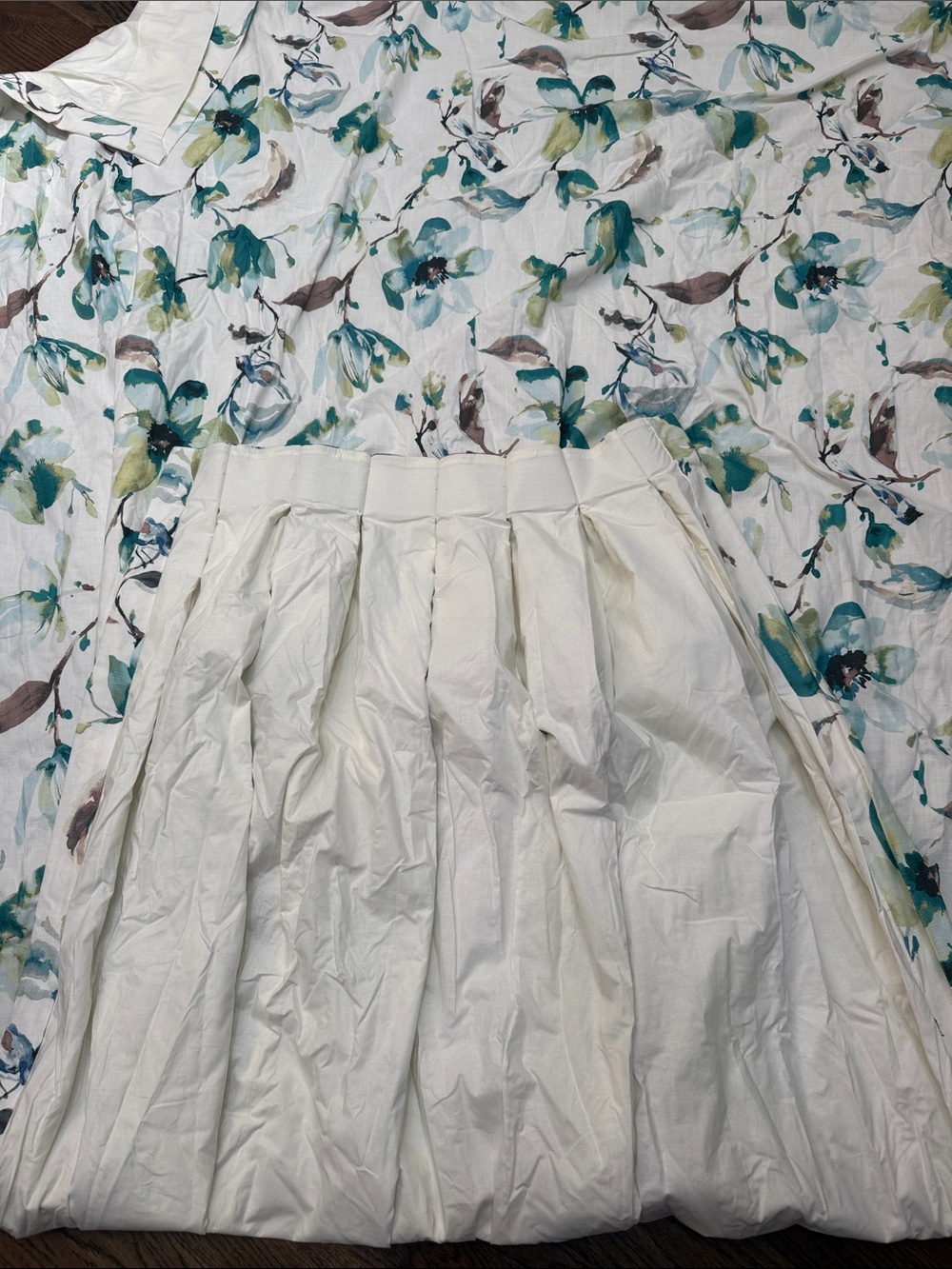 2 Teal and Cream Floral Curtain Panels- Custom Made - Picture 8 of 10